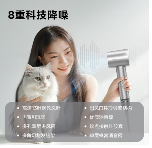 美的(Midea)高速吹风机 家用吹风筒 大风力速干 高浓度等离子护发电吹风 FG208